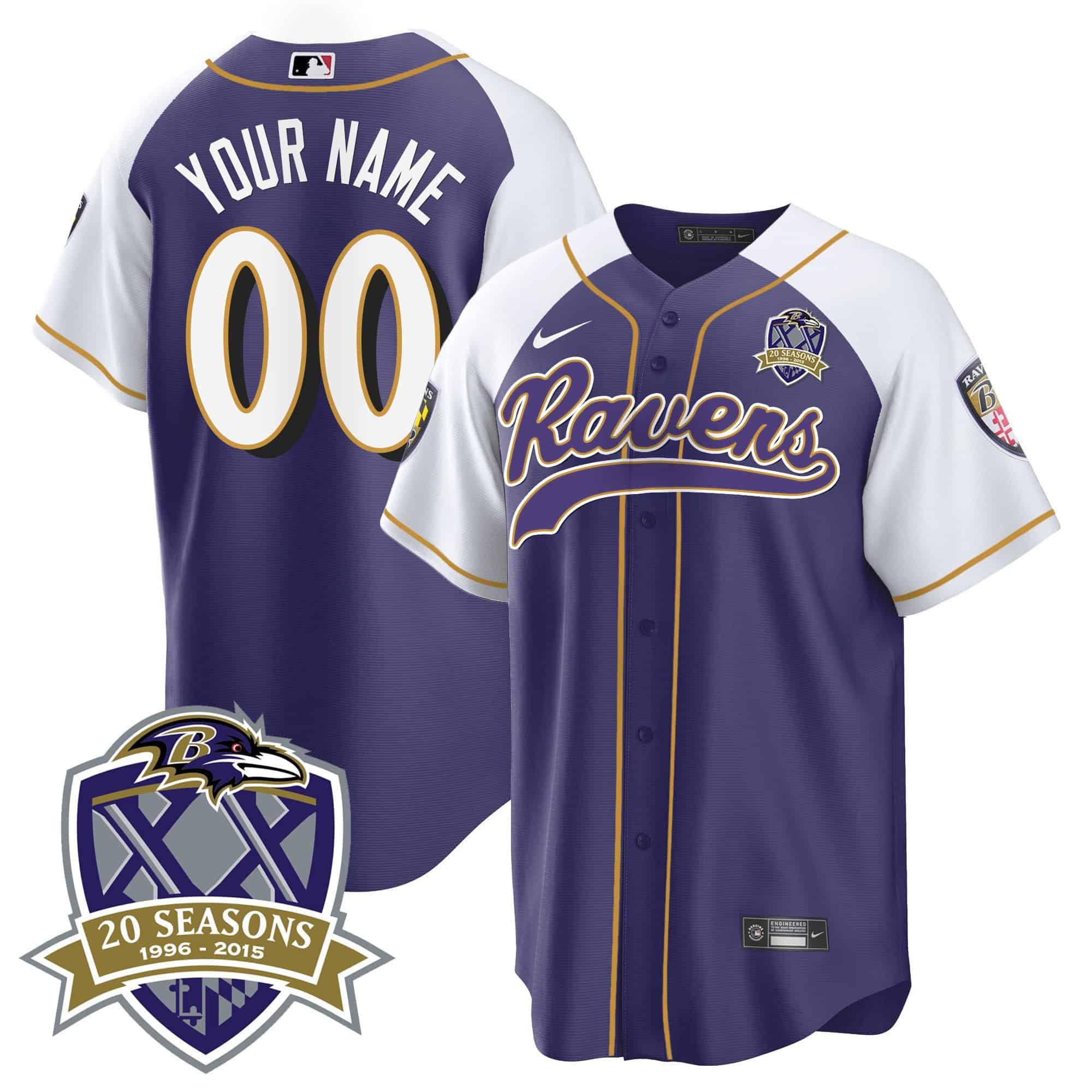 Men Baltimore Ravens Purple 2024 Nike 20th Season Patch Baseball Custom NFL Jersey